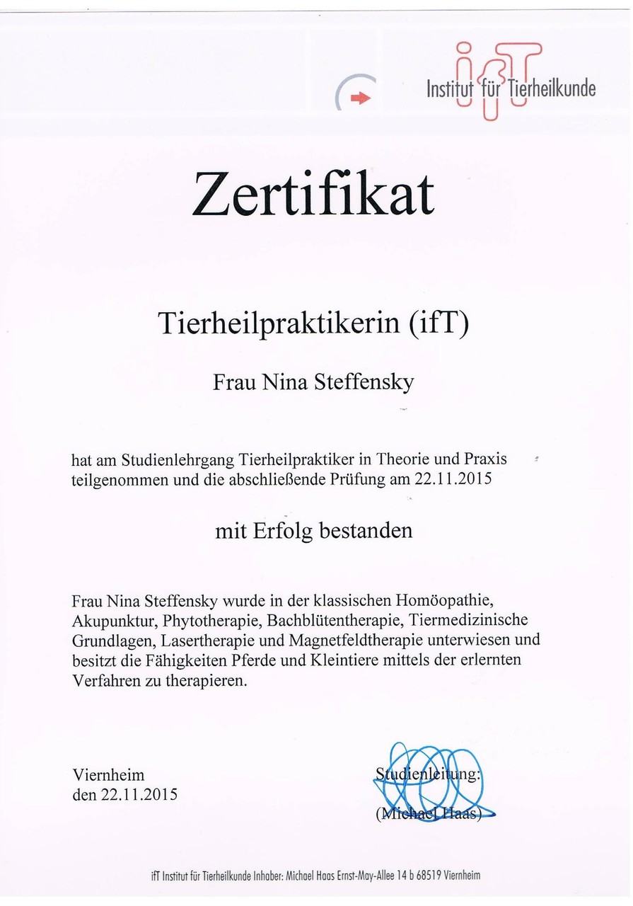 Zertifikat Tierheilpraktikerin